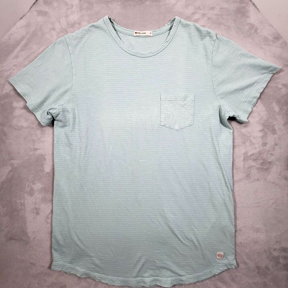 Marine Layer Shirt Mens Medium Green Striped Saddle Hem Pocket Tee 101053